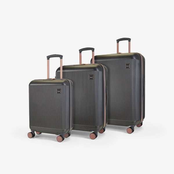 Aria Set of 3 Suitcases in Charcoal + Rose Gold