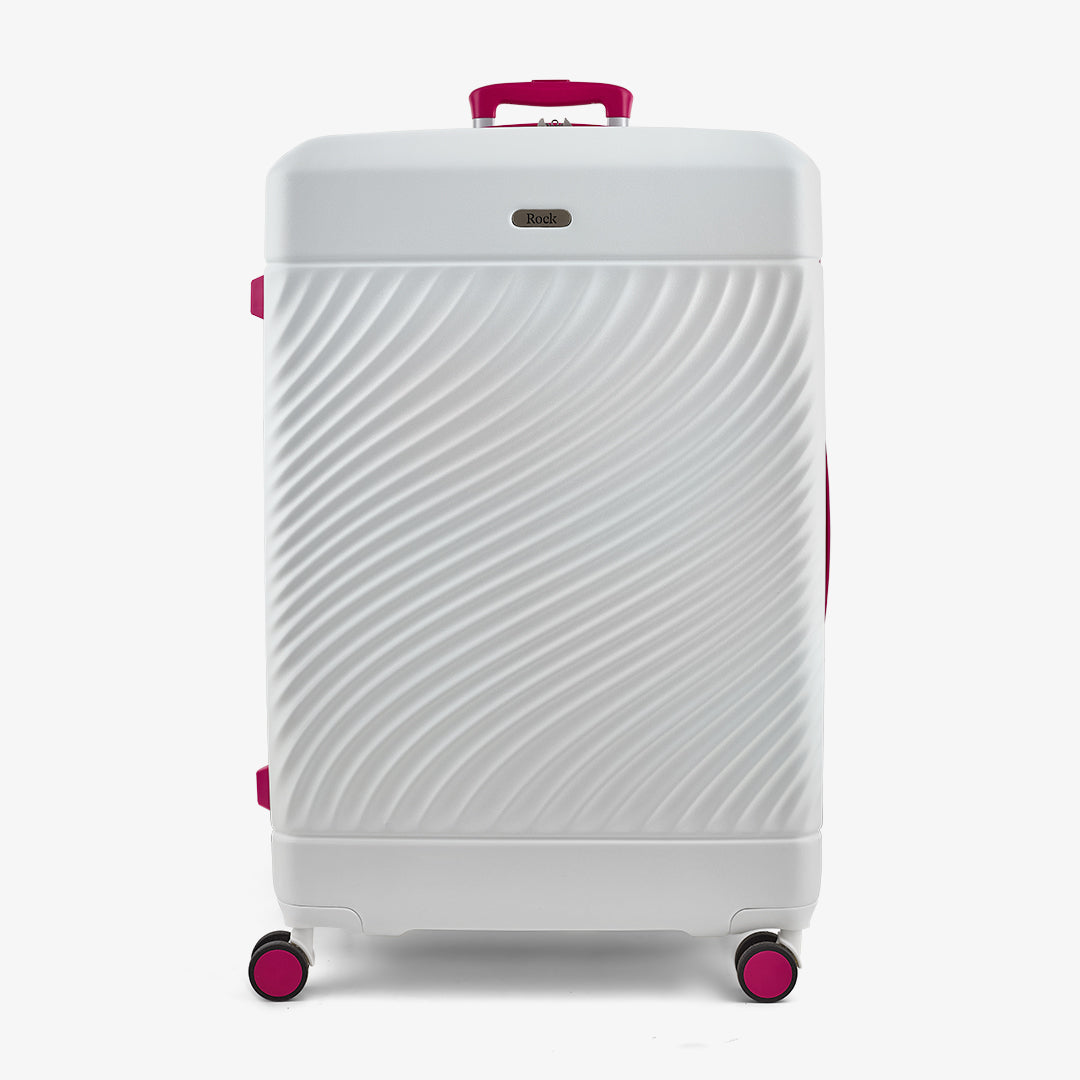 Love Island Large Suitcase in White + Pink