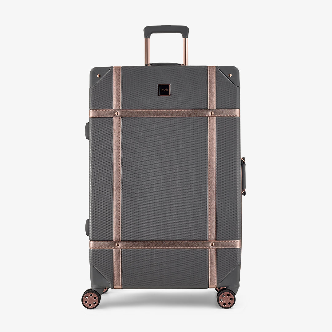Vintage Set of 3 Suitcases in Charcoal + Rose Gold