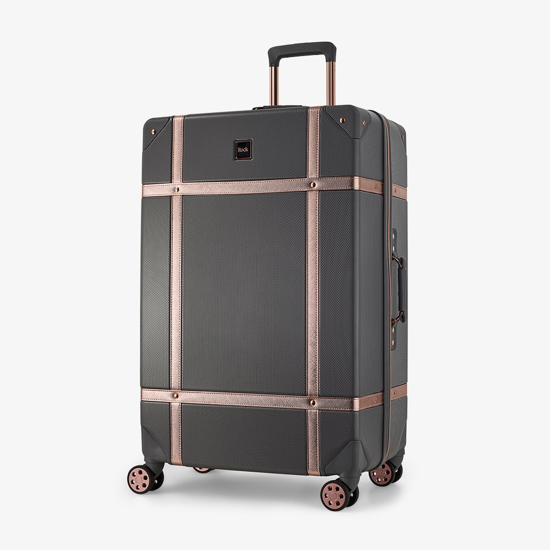 Vintage Set of 3 Suitcases in Charcoal + Rose Gold