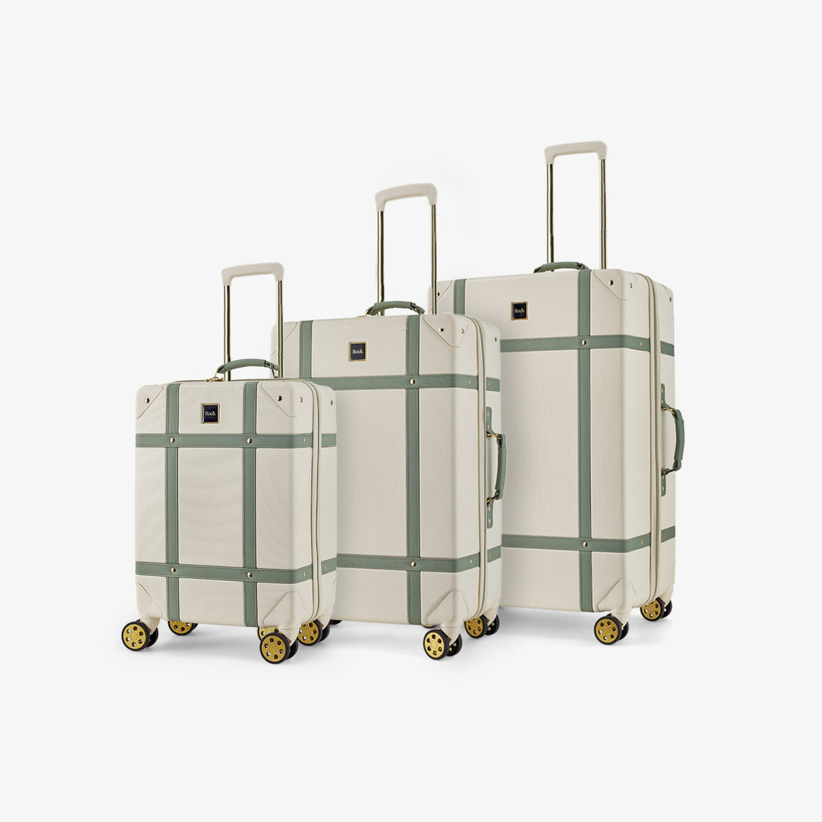 Vintage Set of 3 Suitcases in Cream + Sage