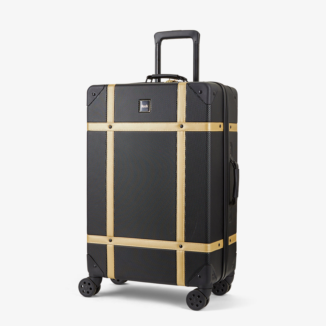 Vintage Medium Suitcase in Black + Gold