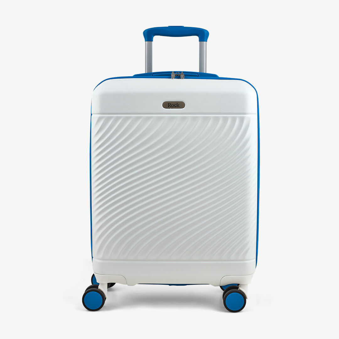 Love Island Small Suitcase in White + Blue