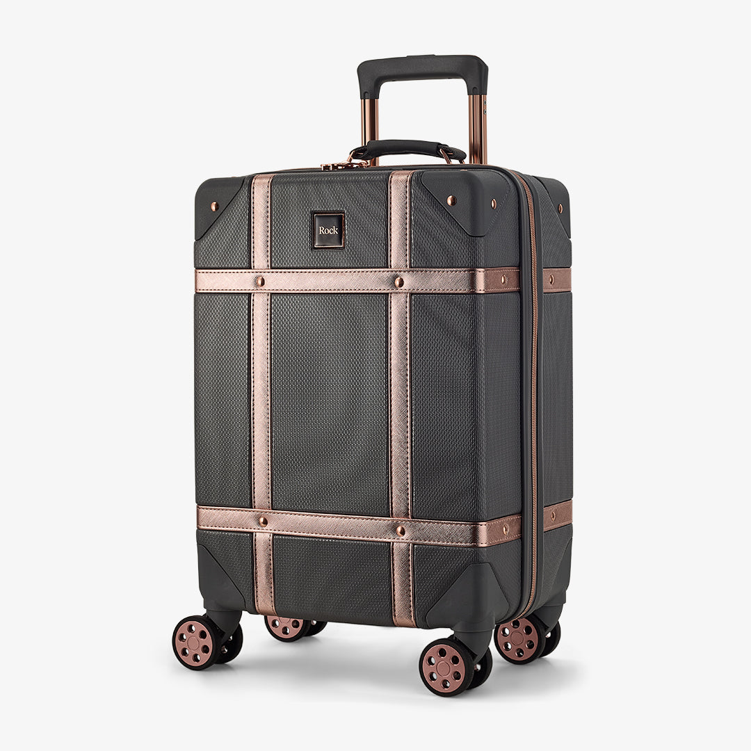 Vintage Small Suitcase in Charcoal + Rose Gold