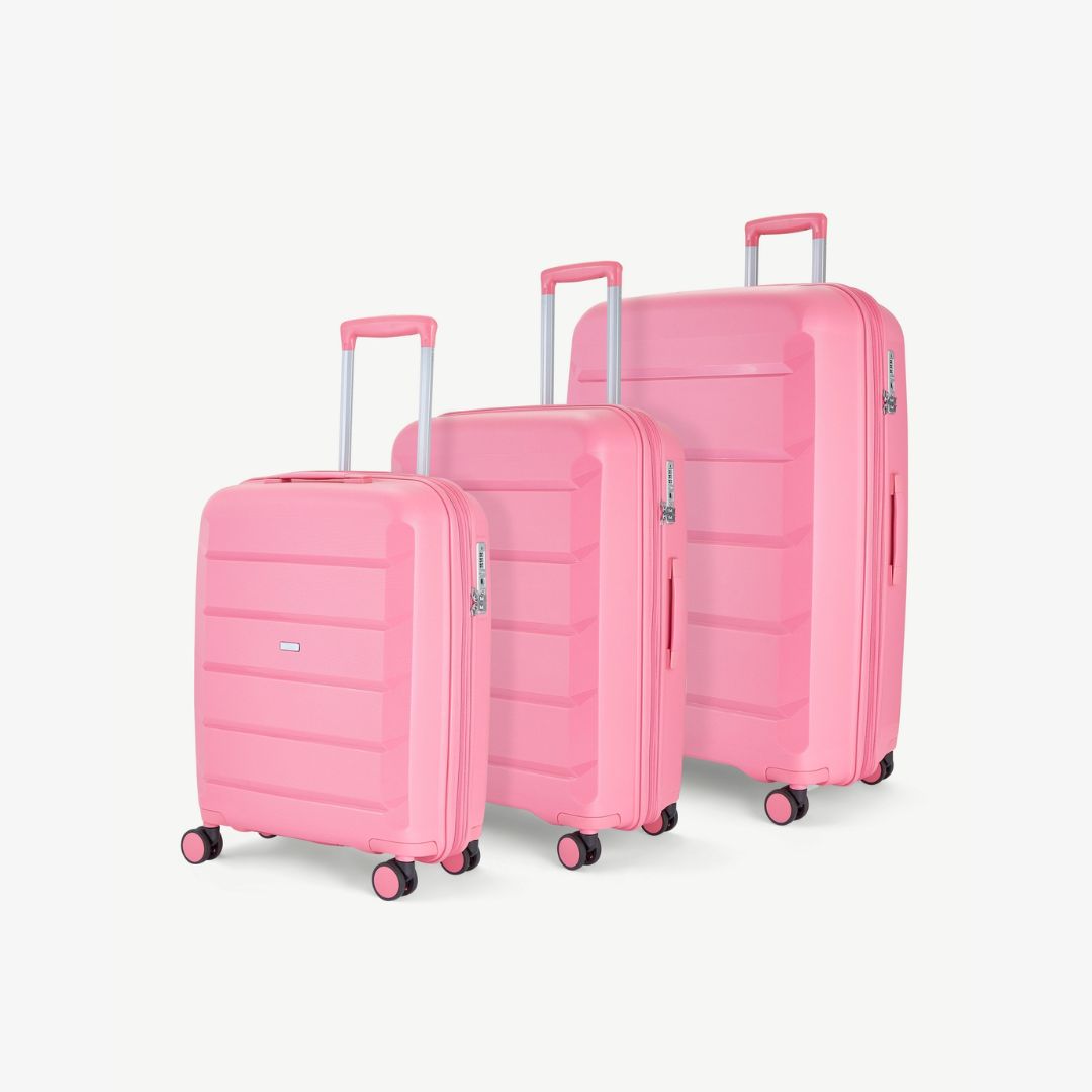 Tulum Set of 3 Pastel Suitcases Bubblegum Pink Rock Luggage