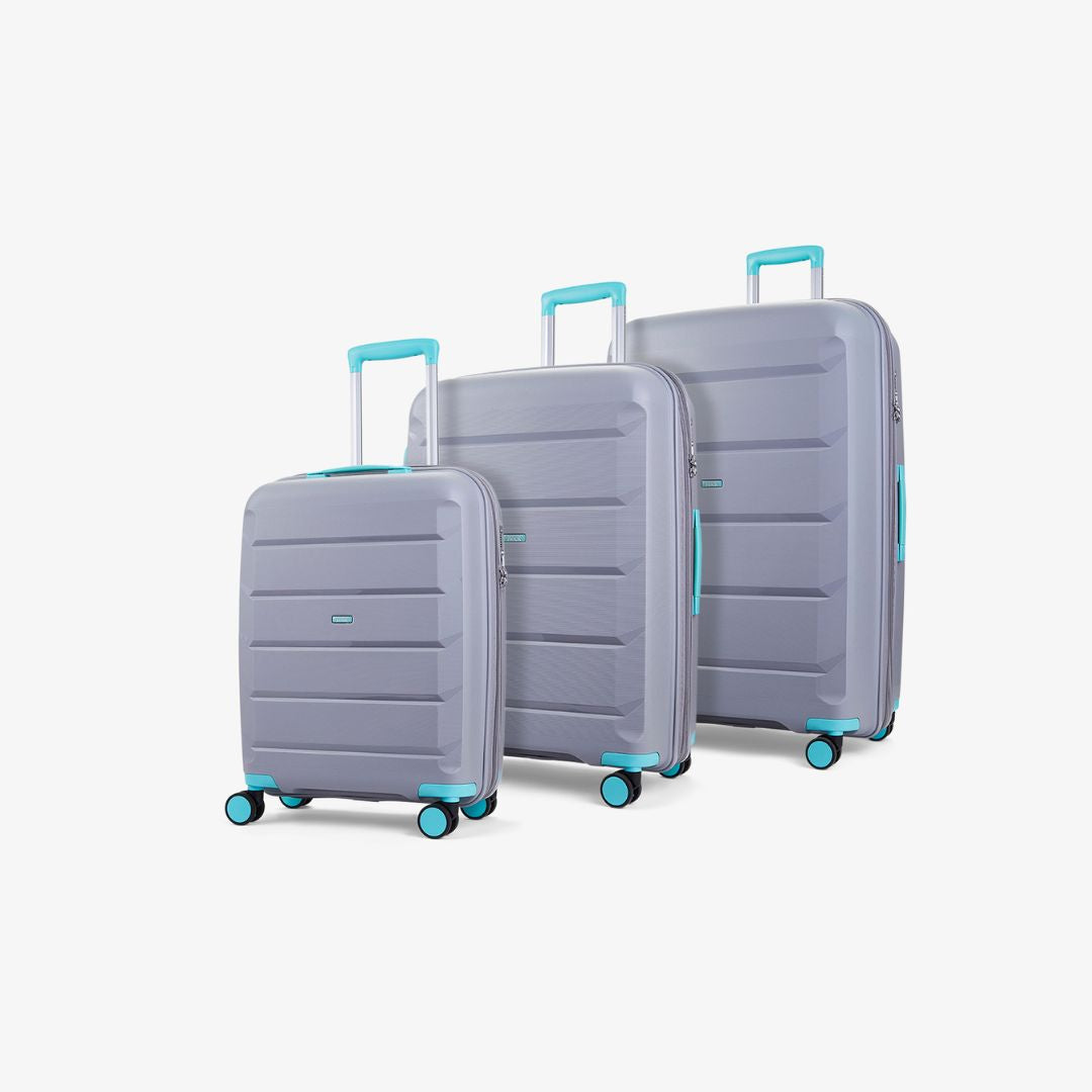 Tulum Set of 3 Suitcases in Grey + Aqua