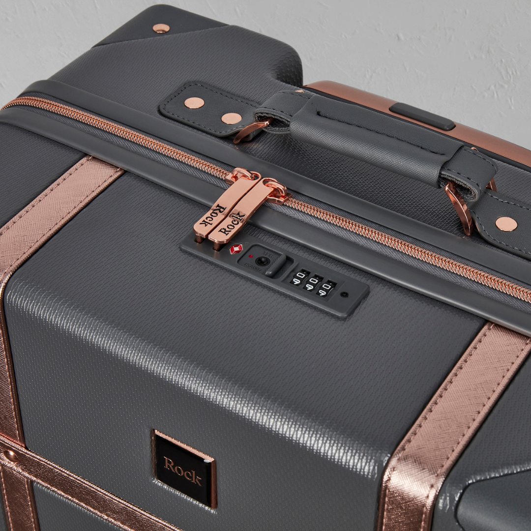 Vintage Medium Suitcase in Grey + Rose Gold