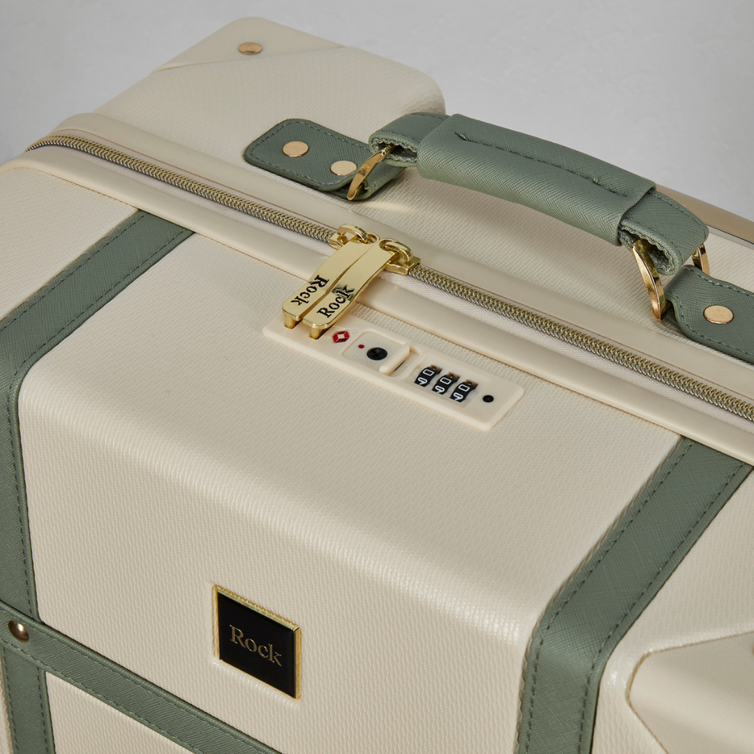 Vintage Set of 3 Suitcases in Cream + Sage