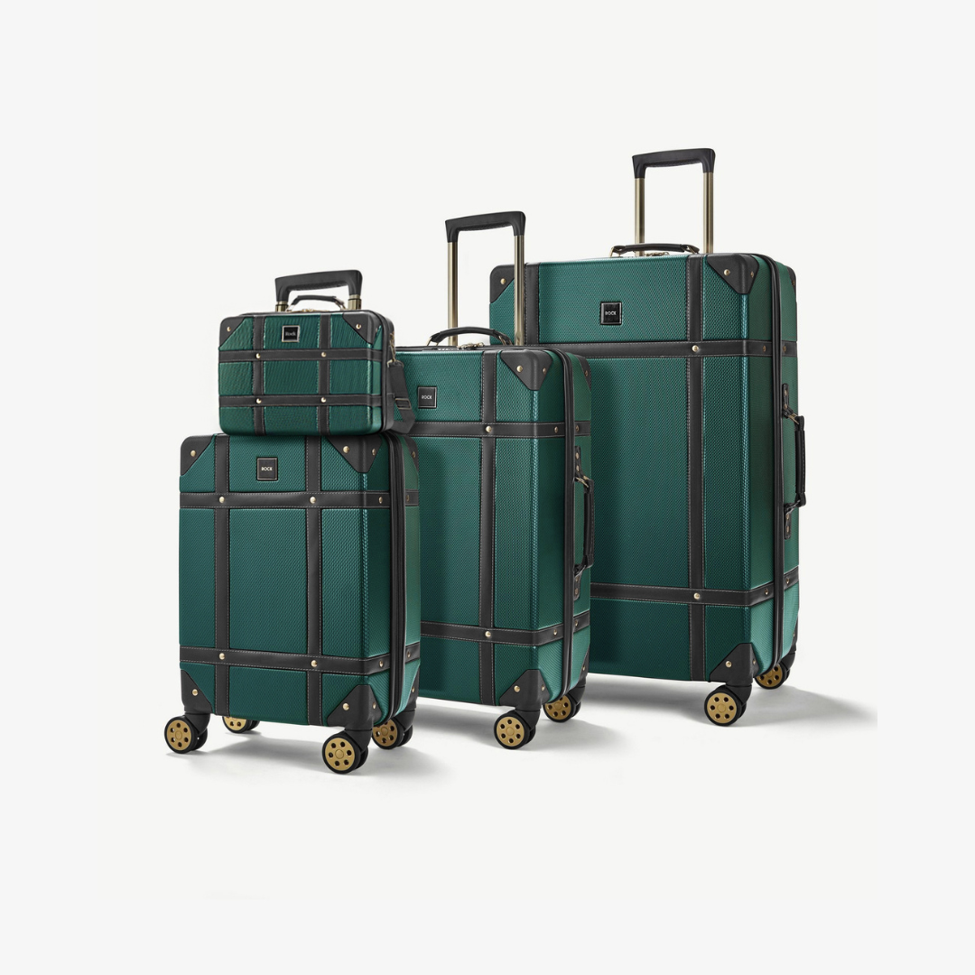 Vintage Set of 4 Suitcases in Emerald Green