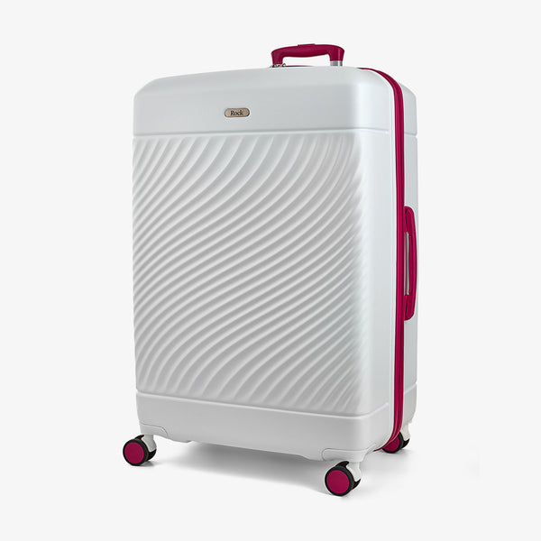 Love Island Large Suitcase in White + Pink