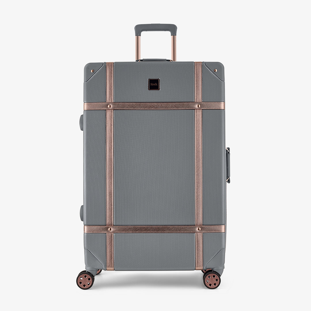 Vintage Set of 3 Suitcases in Grey + Rose Gold