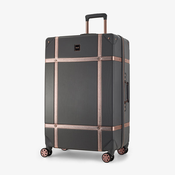 Vintage Large Suitcase in Charcoal + Rose Gold
