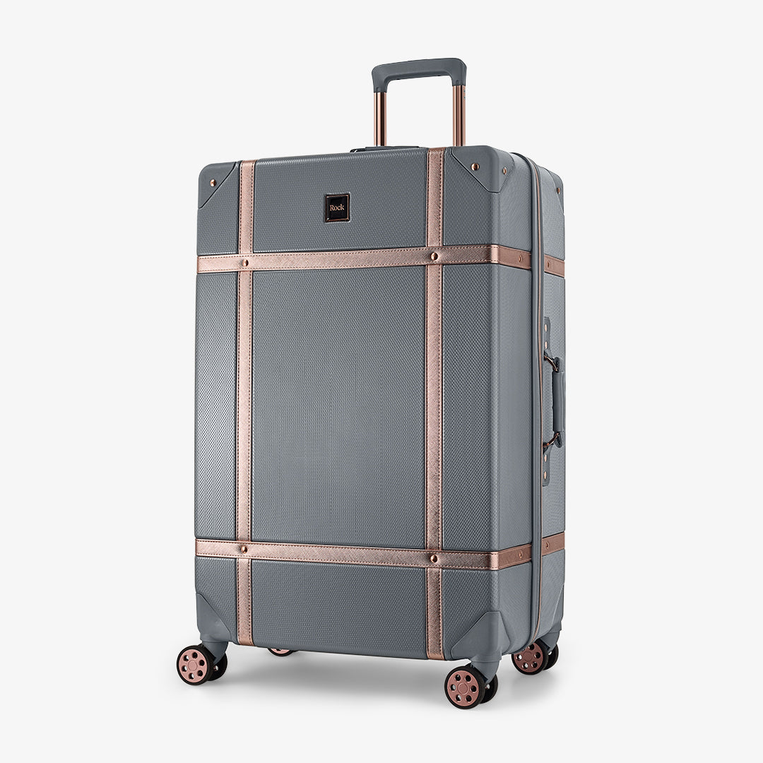 Vintage Set of 3 Suitcases in Grey + Rose Gold