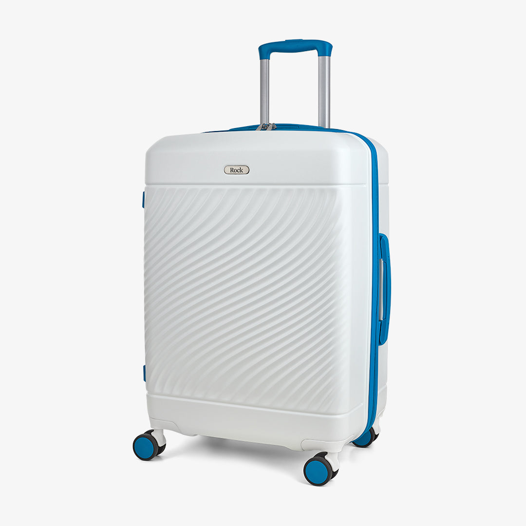 Love Island Medium Suitcase in White + Blue