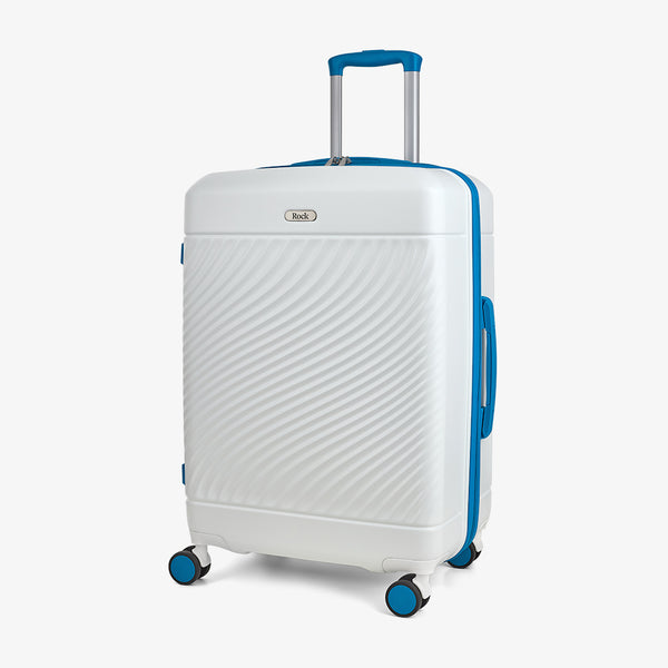 Love Island Medium Suitcase in White + Blue