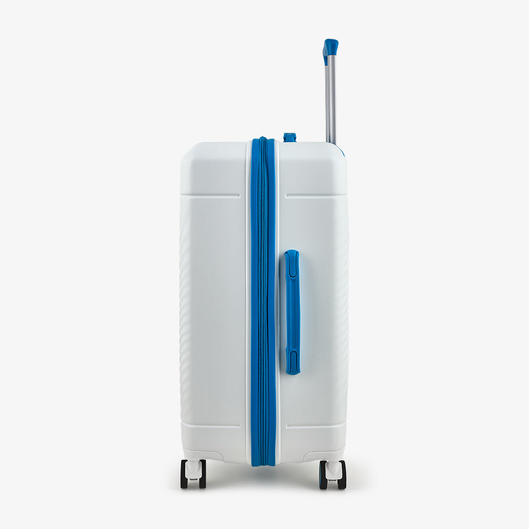 Love Island Medium Suitcase in White + Blue