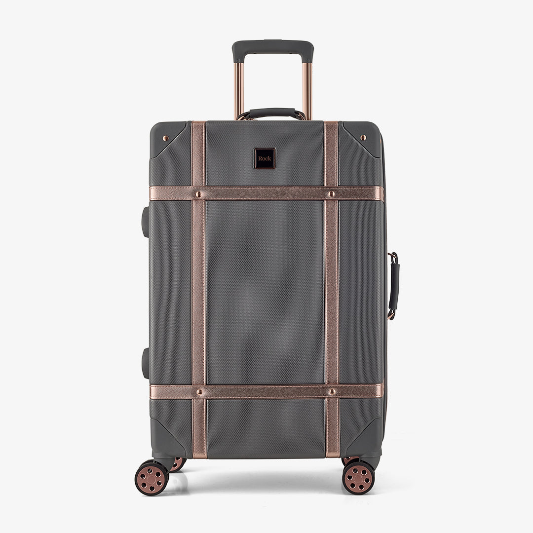 Vintage Medium Suitcase in Charcoal + Rose Gold