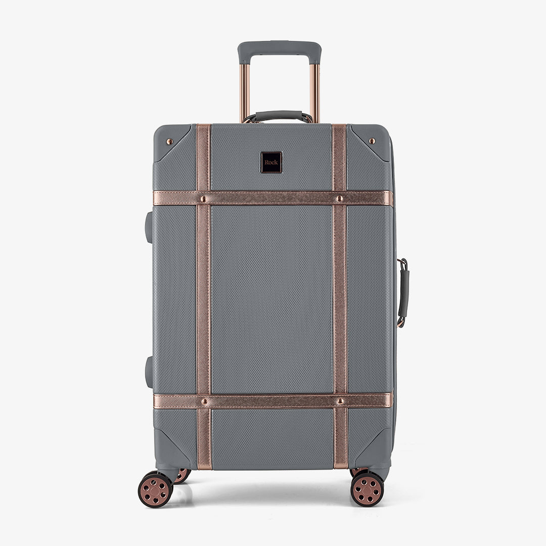 Vintage Medium Suitcase in Grey + Rose Gold