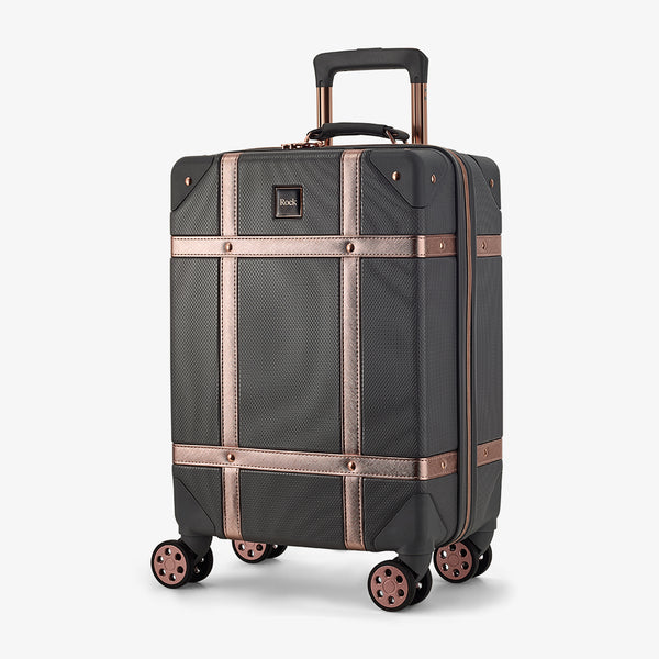 Vintage Small Suitcase in Charcoal + Rose Gold