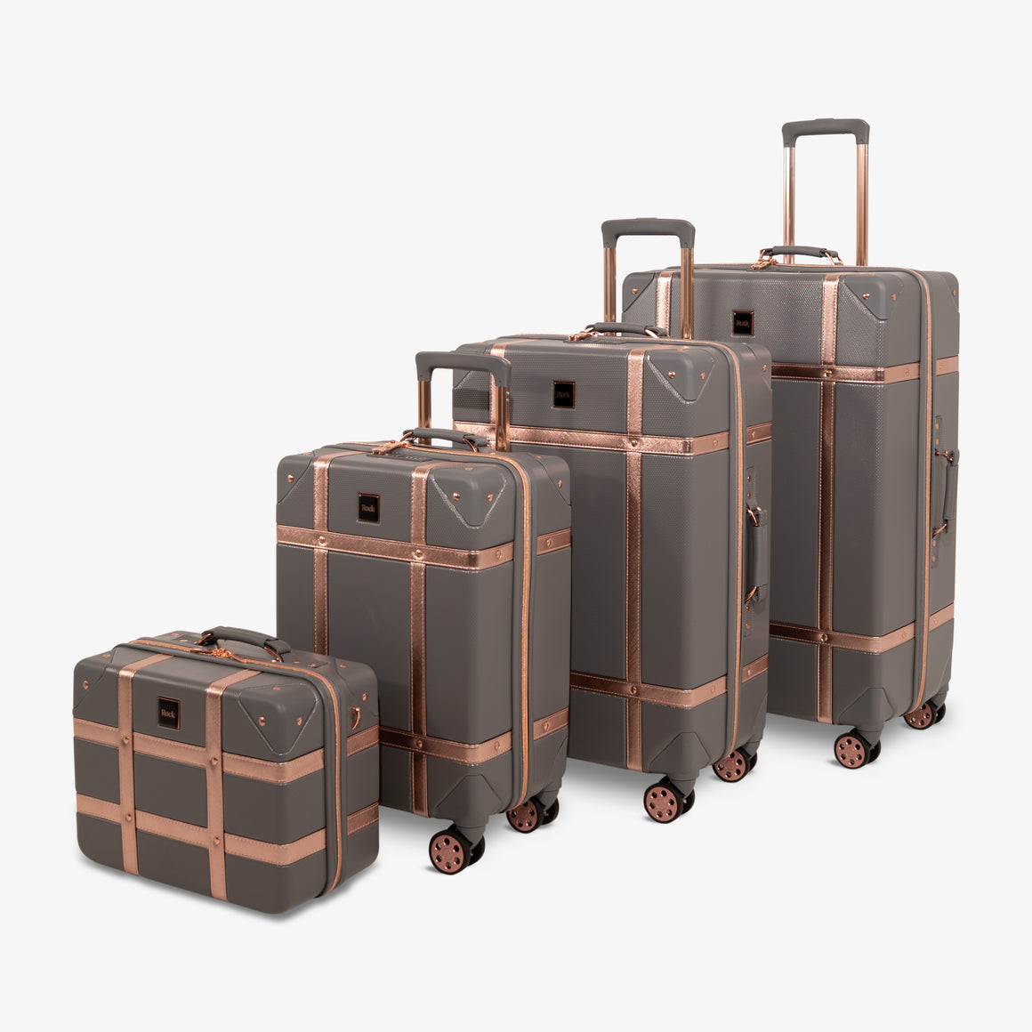 Vintage Set of 4 Suitcases in Grey + Rose Gold