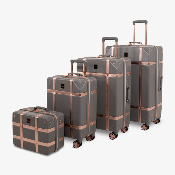 Vintage Set of 4 Suitcases in Grey + Rose Gold