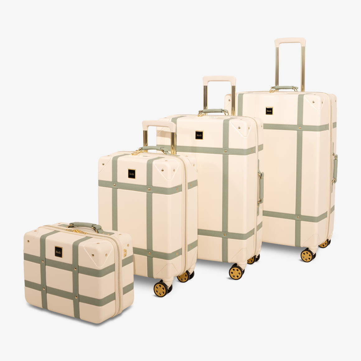 Vintage Set of 4 Suitcases in Cream + Sage
