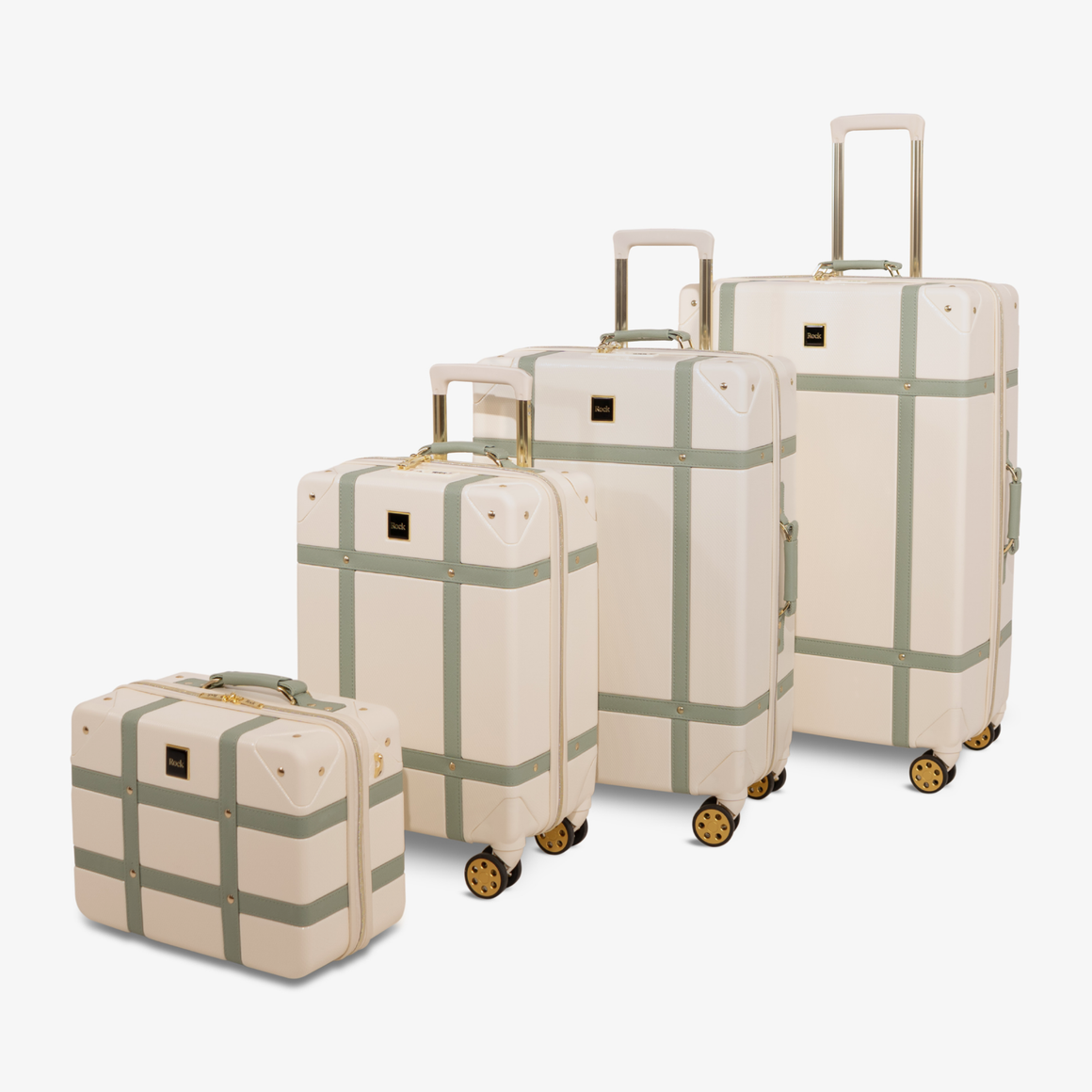 Vintage Set of 4 Suitcases in Cream + Sage