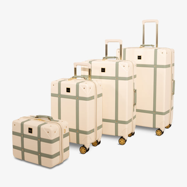 Vintage Set of 4 Suitcases in Cream + Sage