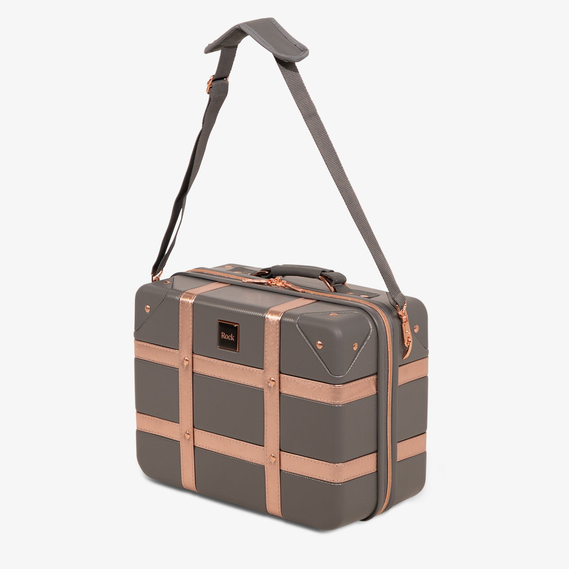 Vintage Vanity Suitcase in Grey + Rose Gold
