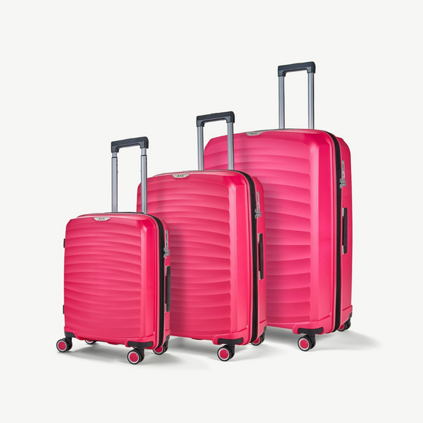 Sunwave Set of 3 Colourful Suitcases | Bright Pink | Rock