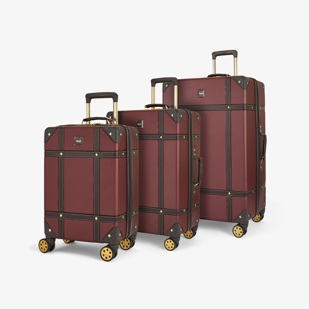 Vintage Set of 3 Suitcases in Burgundy
