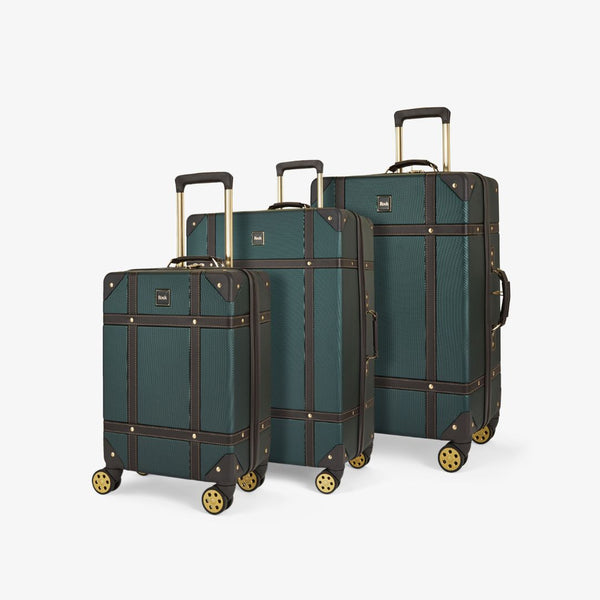 Vintage Set of 3 Suitcases in Emerald Green