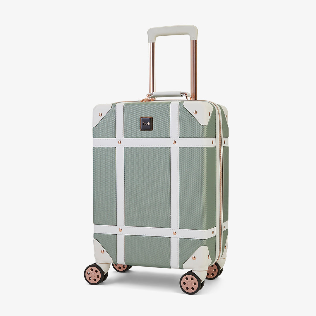 Vintage Small Suitcase Sage Green with Rose Gold Rock Luggage